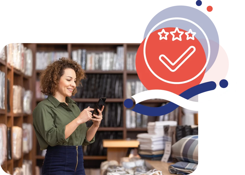 Commerçante souriante dans sa boutique à Lavaur, illustrant les résultats concrets obtenus grâce à l’accompagnement Point M : meilleure rentabilité, décisions plus claires et sérénité retrouvée pour les TPE du Tarn.